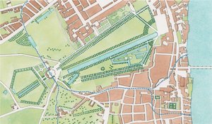 Floden Tyburns lopp, Westminster år 1747 (tusch och akvarell) av Stephen Conlin