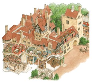 Cragside House, Northumberland, ca 1872-1900 (tusch och akvarell)