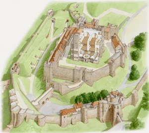 Dover Castle Today, ca 1945-2023 (bläck och akvarell på papper) av Stephen Conlin