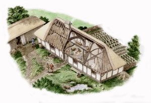 Mill House, Mapledurham, Oxfordshire (ritad 2013), ca 1335-1400 (bläck och akvarell)