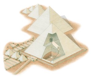 Pyramiderna i Giza, Egypten, ca 2560BC-2200BC (tusch, airbrush, akvarell) av Stephen Conlin