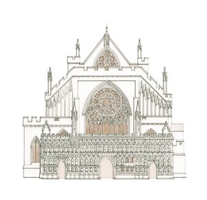The West Front of Exeter Cathedral, Devon (ritad 2002), ca 1900-2023 (bläck och akvarell) av Stephen Conlin