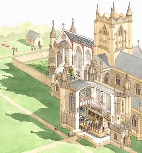 Walsingham Priory, Norfolk, ca 1500-1535 (bläck och akvarell på papper)