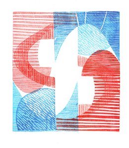 1961 III, 2016 (linoleumsnitt på papper) av Stephen Dow