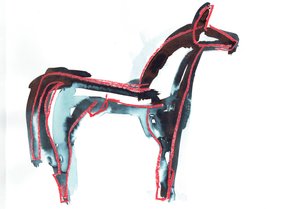 Horse III, 2016 (oljepastell  textilfärg på papper) av Stephen Dow