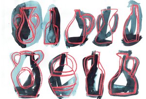 Nine Vessels, 2016 (oljepastell  textilfärg på papper) av Stephen Dow