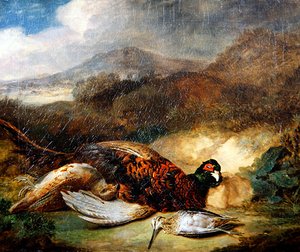 Fasan och skogssnäppa i ett landskap (olja på duk) av Stephen Elmer