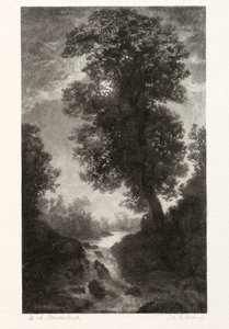 Ett vattenfall vid månsken, 1887. av Stephen Greeley Putnam