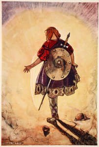Cuchulain följer det lysande hjulet, illustration från "Cuchulain, The Hound of Ulster", av Eleanor Hull (1860-1935) av Stephen Reid