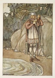 Dermot tog hornet och skulle ha fyllt det, illustration från 
