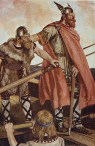 Erik den röde (950-1003/04) seglar mot Grönland, illustration från 
