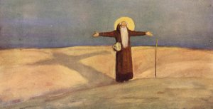 Sankt Antonius i öknen (färg litho)