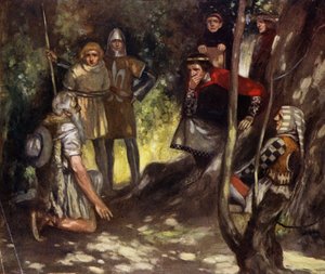 Saint Louis av Frankrike i skogen i Vincennes (färg litho) av Stephen Reid
