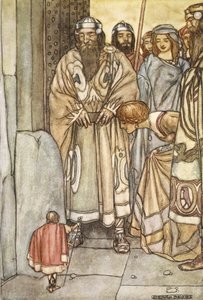 De truppade alla ut, herrar och damer, för att se den lilla mannen, illustration från "The High Deeds of Finn, and other Bardic Romances of Ancient Ireland" av T.W. Rolleston (färg litho) av Stephen Reid