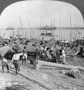 Hamnen i Rangoon vid Irrawaddyfloden, Burma, 1908