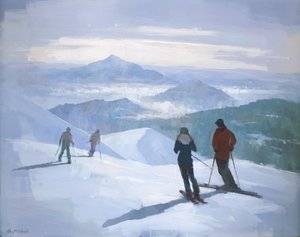 Skidåkare på snöklädda bergstoppar av Steve Mitchell
