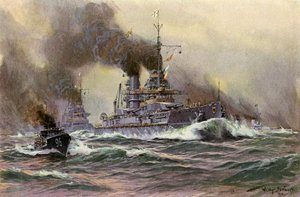 Tyska flottans linjeskepp utanför Kiel (färg litho)