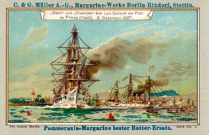 Tyska krigsfartygen Stein och Charlotte i Port au Prince Harbour, Haiti, under Luders-affären, 6 december 1897 (chromolitho)