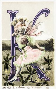 K : Juliette Mealy , sångerska och kabarédansös från la Belle Epoque - skapare av låten "Frou Frou" 1897 - Alfabet i vykort
