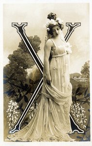 X: Amelie Dieterle, fransk skådespelerska och sångerska - Theatre des Varietes, Bouffes Parisiennes, Paris - alfabet i vykort