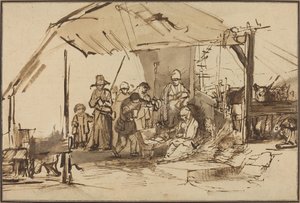 Tillbedjan av herdarna av Studio of Rembrandt van Rijn