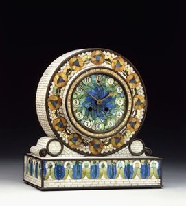 En bronsmonterad mosaik Favrile glasmantelur, 1900-tal (brons, mosaik, Favrile glas)