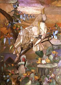 Svavelkrönta kakaduor, traditionellt tillskrivna Joseph Briggs (glasmosaik)