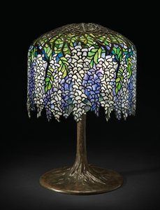Wisteria bordslampa, ca 1910 (blyat glas & brons)