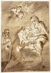Madonna med barn tillbedd av Sankt Franciskus av Style of Pietro Novelli