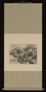 Regnigt landskap, sent 1700-tal (albumblad monterat som en hängande rulle; tusch och färg på bastfiber) av Su-gyu Kim