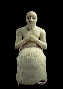 Art Mesopotamia: staty av intendant Ebih-il. Skulptur av albaster, skal, lapis-lazuli och skiffer, omkring 2500 f.Kr. av Sumerian Mesopotamian School