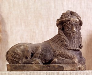 Östra antiken: tjur Pie androcephale. Brons och silver statyett. sumeriska perioden. Från Sumer. Paris, Louvren