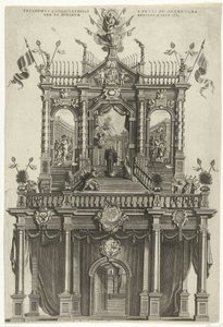 Triumfport uppförd i Antwerpen med anledning av helgonförklaringen av Peter av Alcantara 1669 Triumphus Canonizationis S. Petri de Alcantara Ord. F.F. Minorum Antverp. 16 sept. 1669 (titel på objekt) av Susanna Verbruggen (signed by artist)