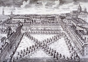 Fågelperspektiv över Charterhouse Square, Finsbury, London, c1750