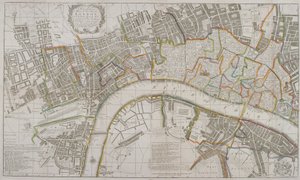 Karta över Westminster, London City, Southwark och omgivande områden, 1739