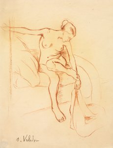Naken kvinna sitter på en säng av Suzanne Valadon