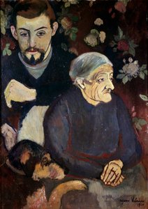 Porträtt av målaren Maurice Utrillo, hans mormor och en hund Målning av Suzanne Valadon (1865-1938)