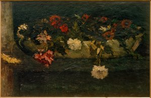 Stilleben med blommor i skål