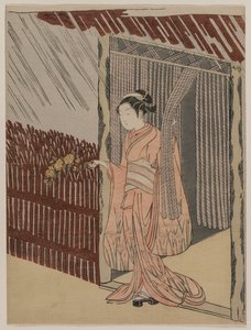En flicka klär sig i rosa, 1766. av Suzuki Harunobu