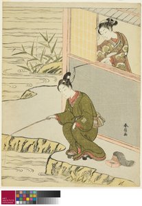Skönhet retar en ung man som fiskar, ca. 1768 av Suzuki Harunobu