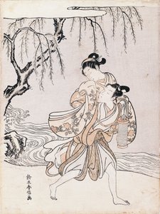 Par på stranden av floden, av Suzuki Harunobu (1725-1770), bläck och färger, Japan, japansk civilisation, Edo-perioden av Suzuki Harunobu