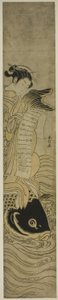 Courtesan Riding a Carp (parodi på Daoist Immortal Kinko [kinesiska: Qin Gao]) av Suzuki Harunobu