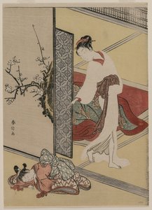 Kurtisan och sovande skötare, sent 1760-tal. av Suzuki Harunobu