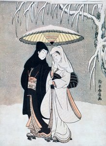 Kråka och häger, eller unga älskare som går tillsammans under ett paraply i en snöstorm, c1769.