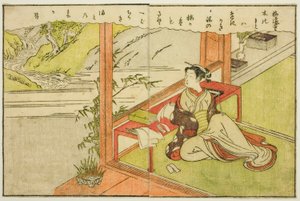 Dubbelsidig illustration från Vol. 2 av "Picture Book of Spring Brocades (Ehon haru no nishiki)" av Suzuki Harunobu