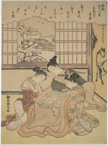 Kvällssnö på Matsuchi-kullen, ur serien Åtta moderiktiga vyer över Edo (Furyu Edo hakkei) av Suzuki Harunobu