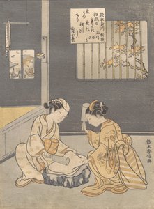 Fulling Cloth vid Jewel River Kinuta no Tamagawa, ca. 1768., ca. 1768. av Suzuki Harunobu