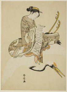 Girl Riding a Crane (parodi på Hi Chobo [kinesiska: Fei Zhangfang]) av Suzuki Harunobu
