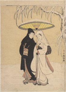 Älskande som går i snön (kråka och häger) av Suzuki Harunobu
