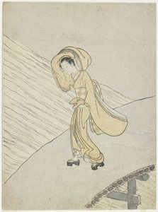 Mitate av Fujiwara no Teikas dikt om att korsa Sano, 1765 av Suzuki Harunobu
